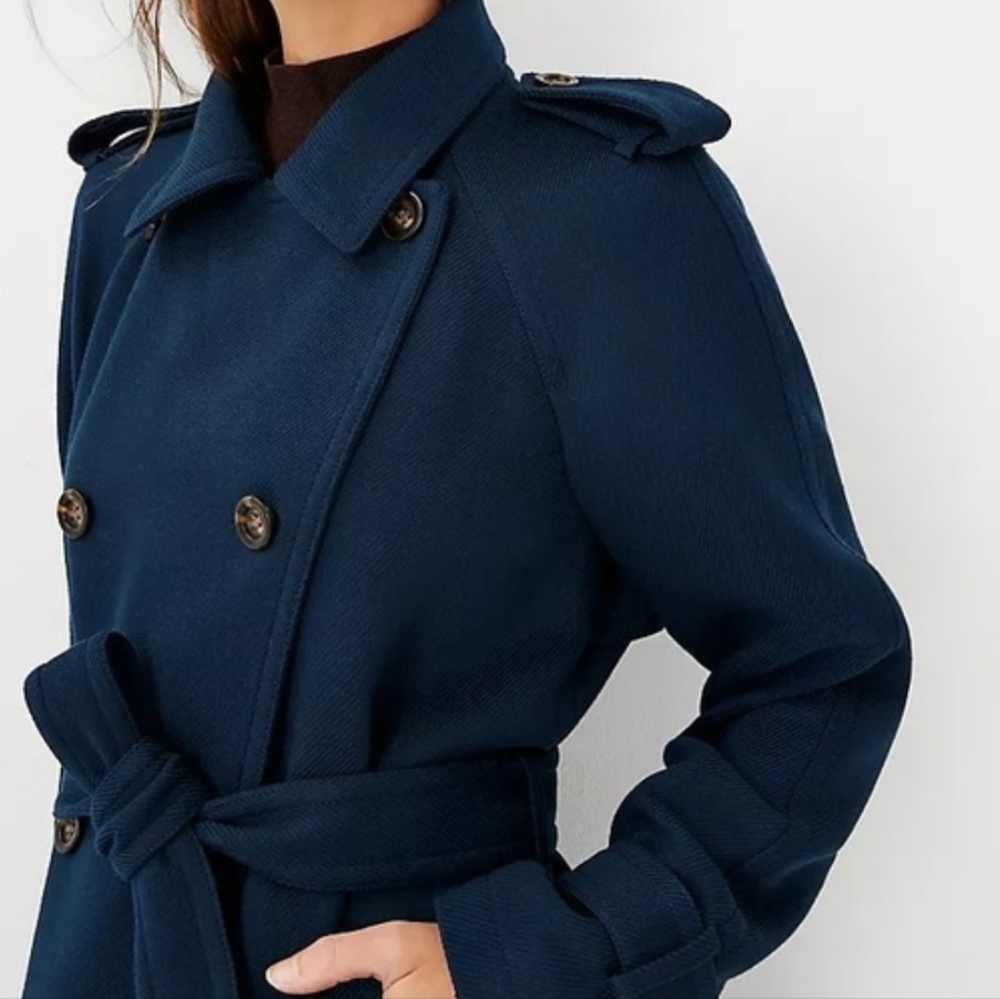 NEW! ANN TAYLOR Twill Double Breasted Belted Trench Coat XSP. - Picture 2 of 9